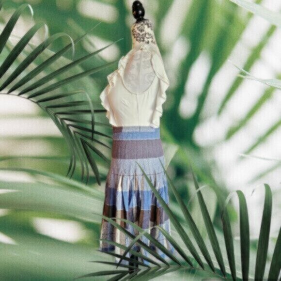 Quilted Cotton Linen Pleated Skirt Sz Small - Picture 8 of 8